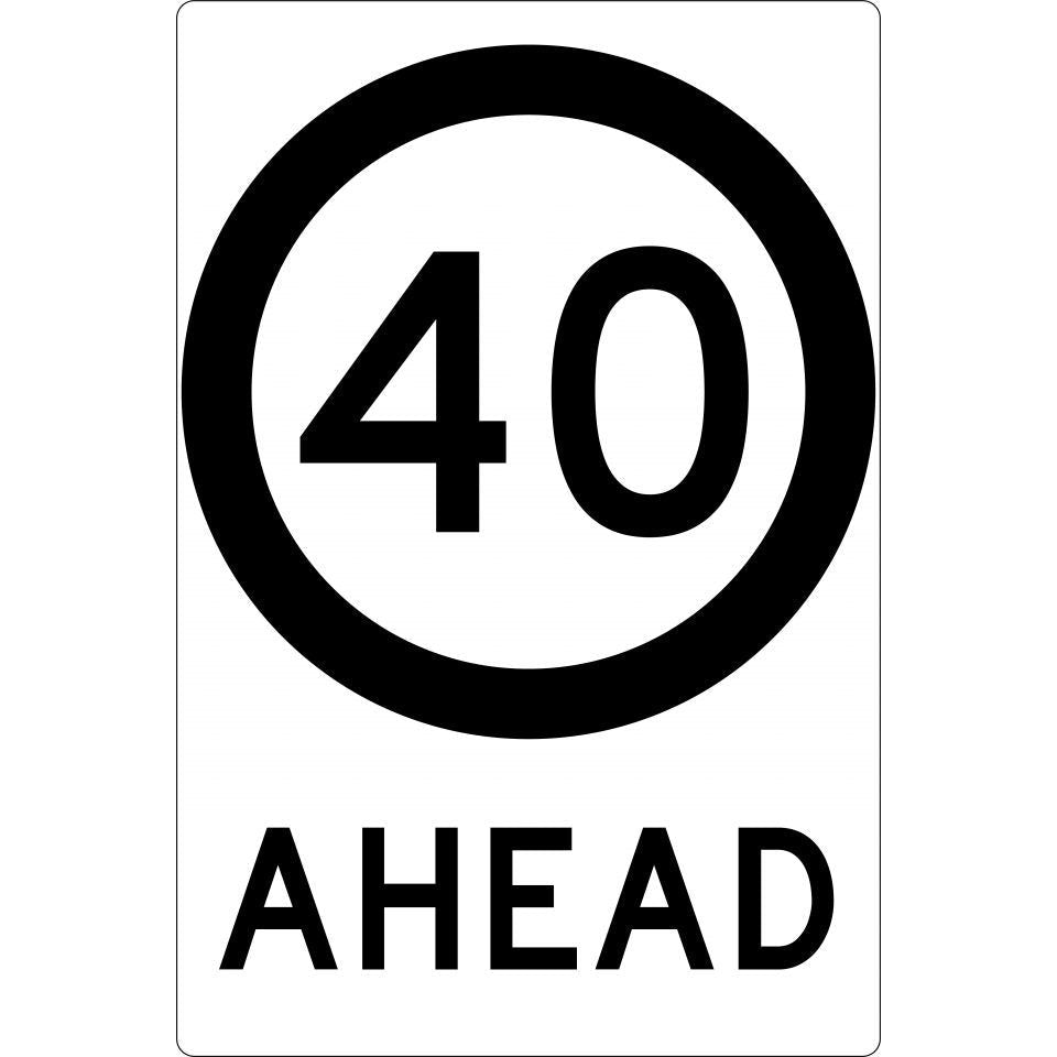 Uniform Safety Signs - 900x600mm - Corflute - Class 1 - 40 Ahead (Black/White) | T9-90