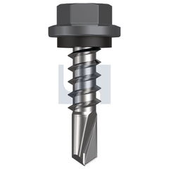 Hobsons - #14-10 x 25 Basalt - Cl4 As3566 Metal Sds Hex Head + Washer | Q327-Ba (Pack Of 1000)