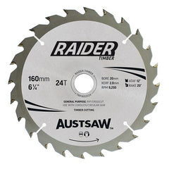 Austsaw - Raider Timber Blade 185mm x 20/16 Bore x 24 T Bulk Pack (x20) | TBR1852024B