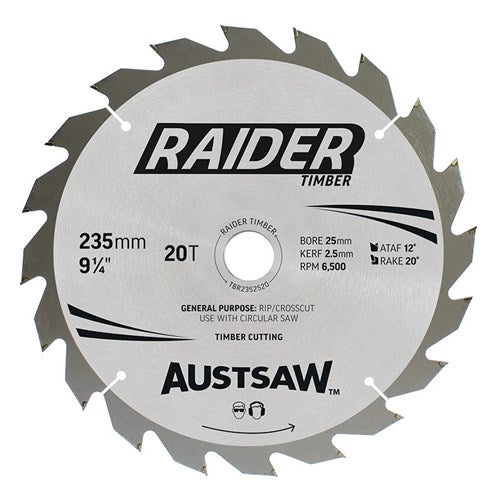 Austsaw Raider Timber Blade 235mm x 25 Bore x 20 Teeth Bulk Pack (X20)