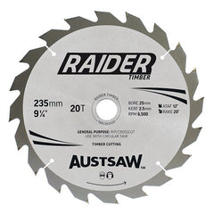 Austsaw Raider Timber Blade 235mm x 25 Bore x 20 Teeth Bulk Pack (X20)