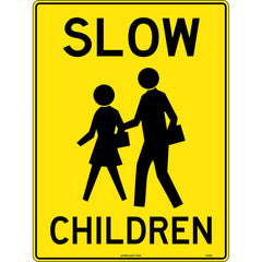 Uniform Safety Signs - 450x300mm - Metal - Slow, Children - with picto | TC415LSM