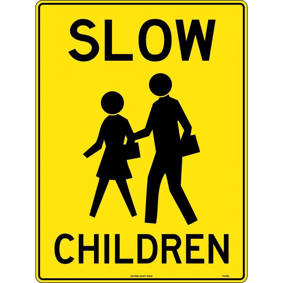 Uniform Safety Signs - 600x400mm - Poly - Slow, Children - with picto | TC415LP
