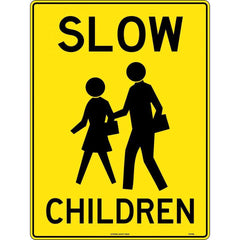 Uniform Safety Signs - 600x400mm - Poly - Slow, Children - with picto | TC415LP