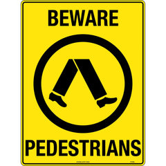 Uniform Safety Signs - 450x300mm - Metal - Beware Pedestrians | TC418LSM