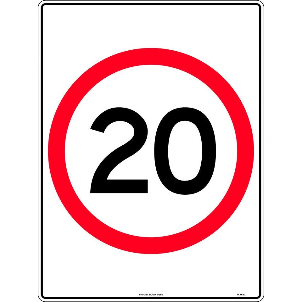 Uniform Safety Signs - 600x400mm - Poly - 20 km Speed Restriction in Roundel | TC462LP