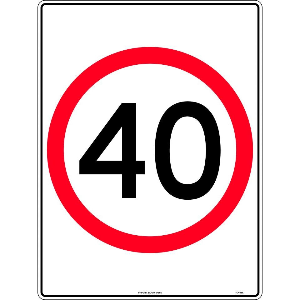 Uniform Safety Signs - 600x400mm - Poly - 40 km Speed Restriction in Roundel | TC463LP