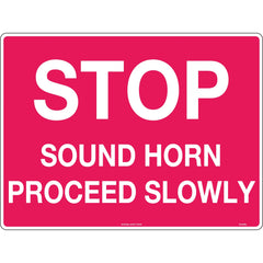 Uniform Safety Signs - 600 x 400mm - Poly - Stop Sound Horn Proceed Slowly | TC478LP
