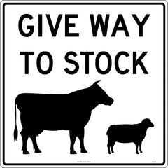 Uniform Safety Signs - 600x600mm - Aluminium - Class 1 - Give Way To Stock (To Suit Swing Stand) - Black on White | TC479