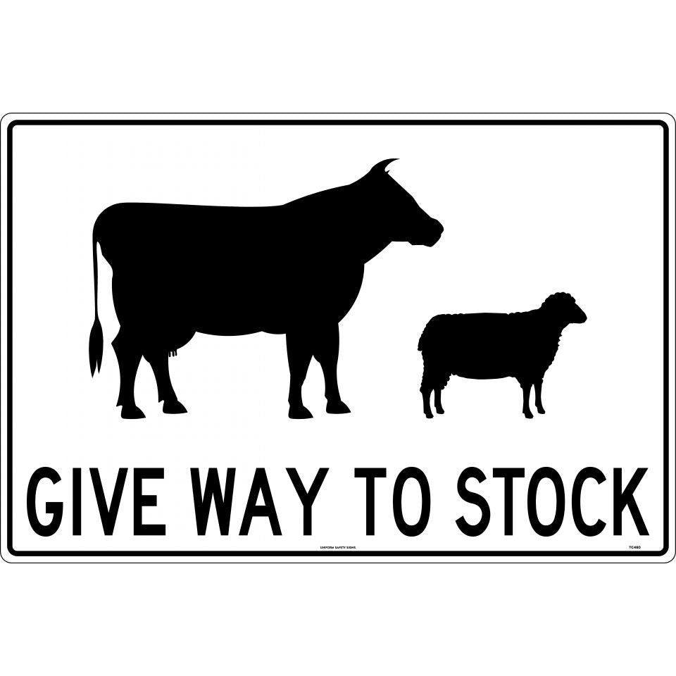 Uniform Safety Signs - 900x600mm - Aluminium - Class 1 - Give Way To Stock (To Suit Swing Stand) | TC480