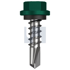 Hobsons - #14-10 x 25 Cottage Green (Permanent) -Cl4 As3566 Metal Sds Hex Head + Washer | Q327-Cg (Pack Of 1000)