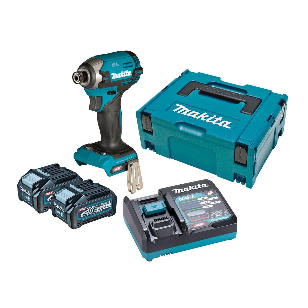 Makita Tools - 40V Max Brushless Impact Driver - Includes 2 x 4.0Ah Batteries Single Port Rapid Charger & Makpac Case Type 2 | TD003GM201