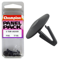 Champion - Trim Anchors - Colour: Black - Length: 34.6mm - Stem Dia: 8mm - Top Head: 18.2 Bottom: 20.6mm | TF105