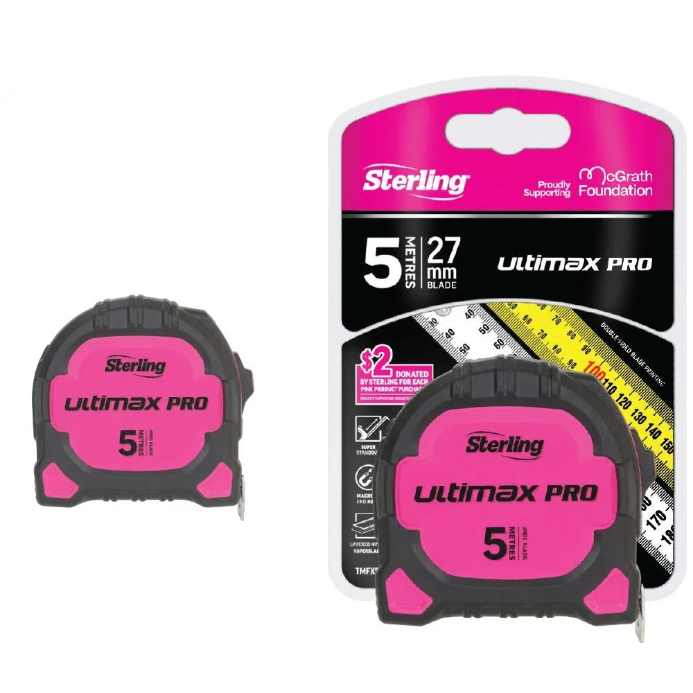 Sterling PINK Ultimax Pro Tape Measure 5m TMFX5027P