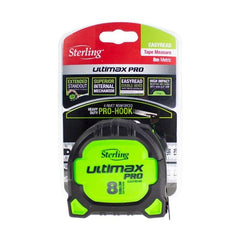 Sterling - 8m Ultimax Pro Tape Measure Easyread: Metric Steel Hook Non Magnetic | TMNXE8027