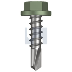 Hobsons - #14-10 x 25 - Pale Eucalypt (Mist Green)- Metal SDS Flanged Hex Head - Class 4 - Qty 1000 | TPEM4FH1410025