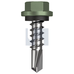 Hobsons - #14-10 x 25 Pale Eucalypt (Mist Green)-Cl4 As3566 Metal Sds Hex Head + Washer | Q327-Pe (Pack Of 1000)