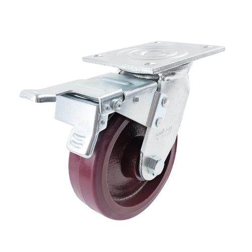 EHI - 150mm Urethane/ci Swivel Plate Brake Castor | TSG150PT15L