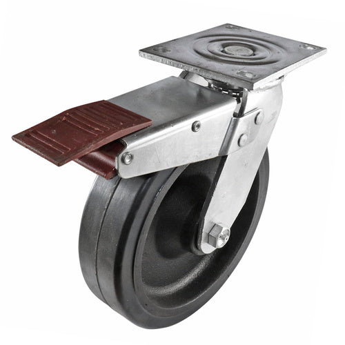 EHI - 200mm Black Rubber/ci Swivel Plate Brake Castor | TSG200RU15L