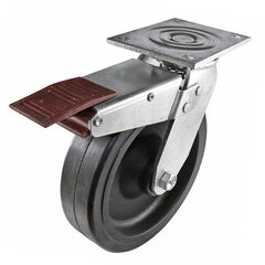 EHI - 200mm Black Rubber/ci Swivel Plate Brake Castor | TSG200RU15L