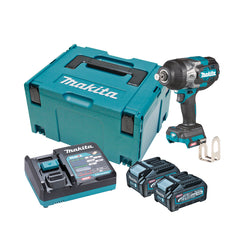 Makita Tools - 40V Max Brushless 3/4" Impact Wrench - Includes 2 x 4.0Ah Batteries Single Port Rapid Charger & Makpac Case Type 3 | TW001GM201