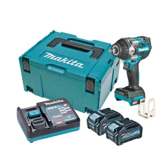 Makita Tools - 40V Max Brushless 1/2" Mid-Torque Impact Wrench - Includes 2 x 4.0Ah Batteries Single Port Rapid Charger  & Makpac Case Type 3 | TW007GM201