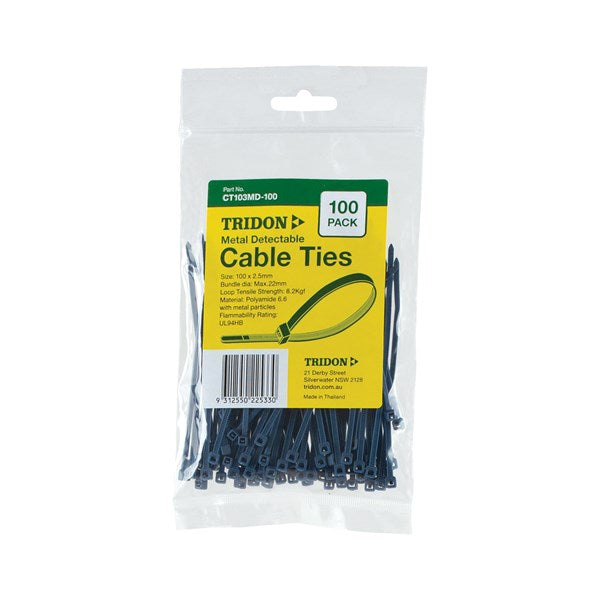 Tridon - Metal Detectable Cable Tie Blue 100 x 3mm | CT103MD-100