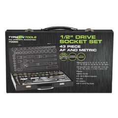 Typhoon Tools - Socket Set 43 Pc. 1/2" Drive AF & Metric | 70000