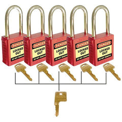 Uniform Safety Signs - 42mm Premium Safety Padlocks - Red - Set of 5 With Master Key | UL417