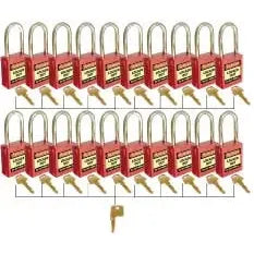 Uniform Safety Signs - 42mm Premium Safety Padlocks - Red - Set of 20 with Master Key | UL467
