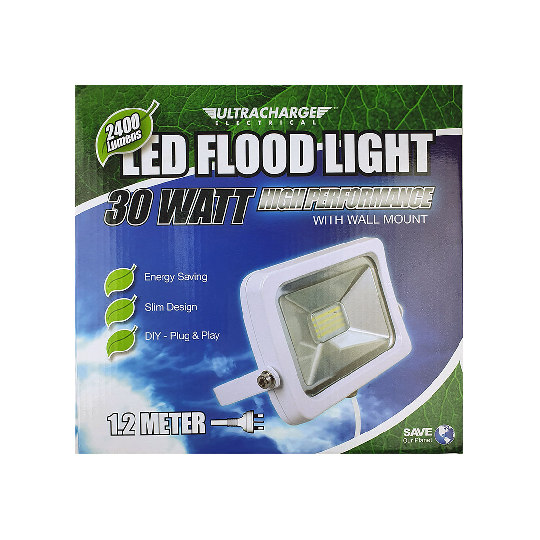 Power DC - Ultracharge Wall Mount Led Flood Light 30Watt White | UR200FL30WH