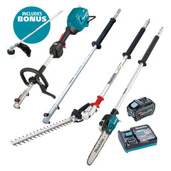 Makita Tools - 40V Max Brushless Multi-Function Powerhead (LE400MP) Ext. Pole (EY403MP) Pole Saw Attachment & (EN401MP) Hedge Trimmer Attachment Kit - Includes 5.0Ah Battery & Single Port Rapid Charger (Bonus EM403MP) | UX01GT103-B
