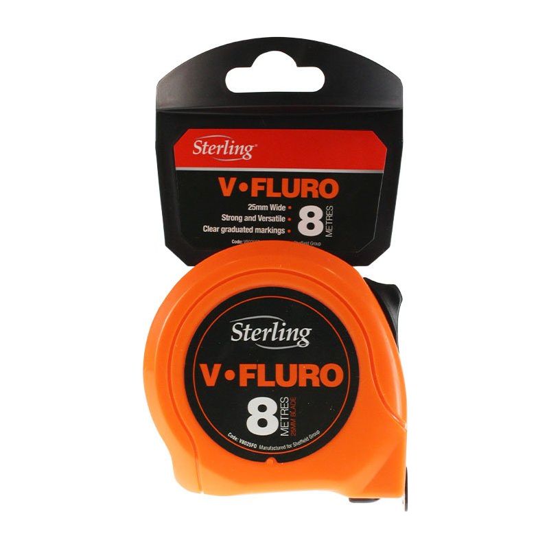 Sterling-8M X 25Mm V-Force Fluro Measuring Tape - Safety Orange