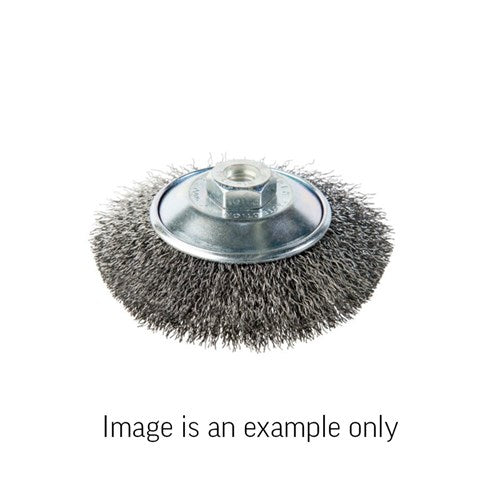 Union Bevel Brush Crimped Stainless Steel 0.5mm Wire x 125mm Dia M14 Carded