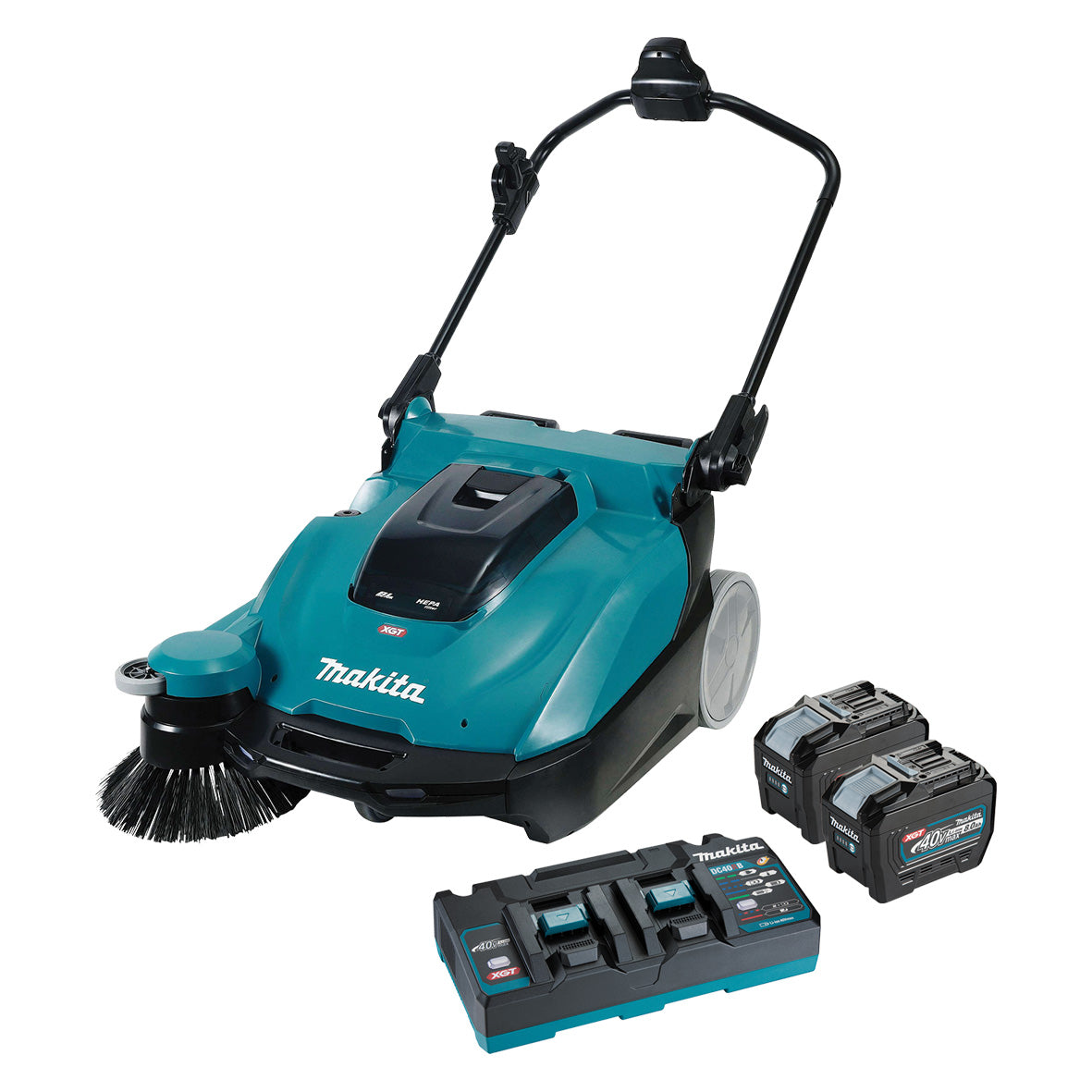 Makita Tools - 40V Max Brushless Waler Behind Sweeper - Includes 2 x 8.0Ah Battery & Dual Port Rapid Charger | VS001GL201