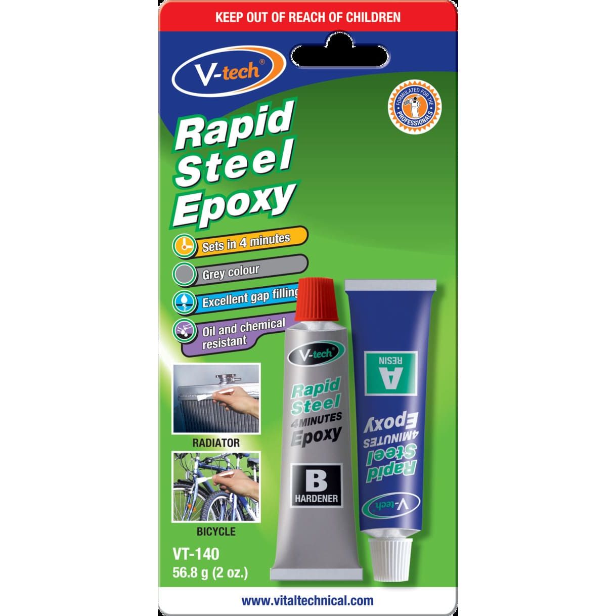 V-Tech - V-Tech Rapid Steel 4 Min Epoxy 56.8gm | VT140