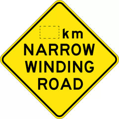 Uniform Safety Signs - 900x900mm - Aluminium - Class 1 - Reflective - __km Narrow Winding Road | W1-201C
