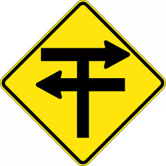 Uniform Safety Signs - 750x750mm - Aluminium - Class 1 - Reflective - T Junction With Dual Carrageways | W2-201B