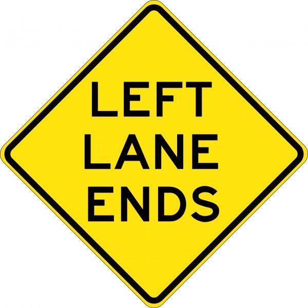 Uniform Safety Signs - 750x750mm - Aluminium - Class 1 - Reflective - Left Lane Ends | W4-9B