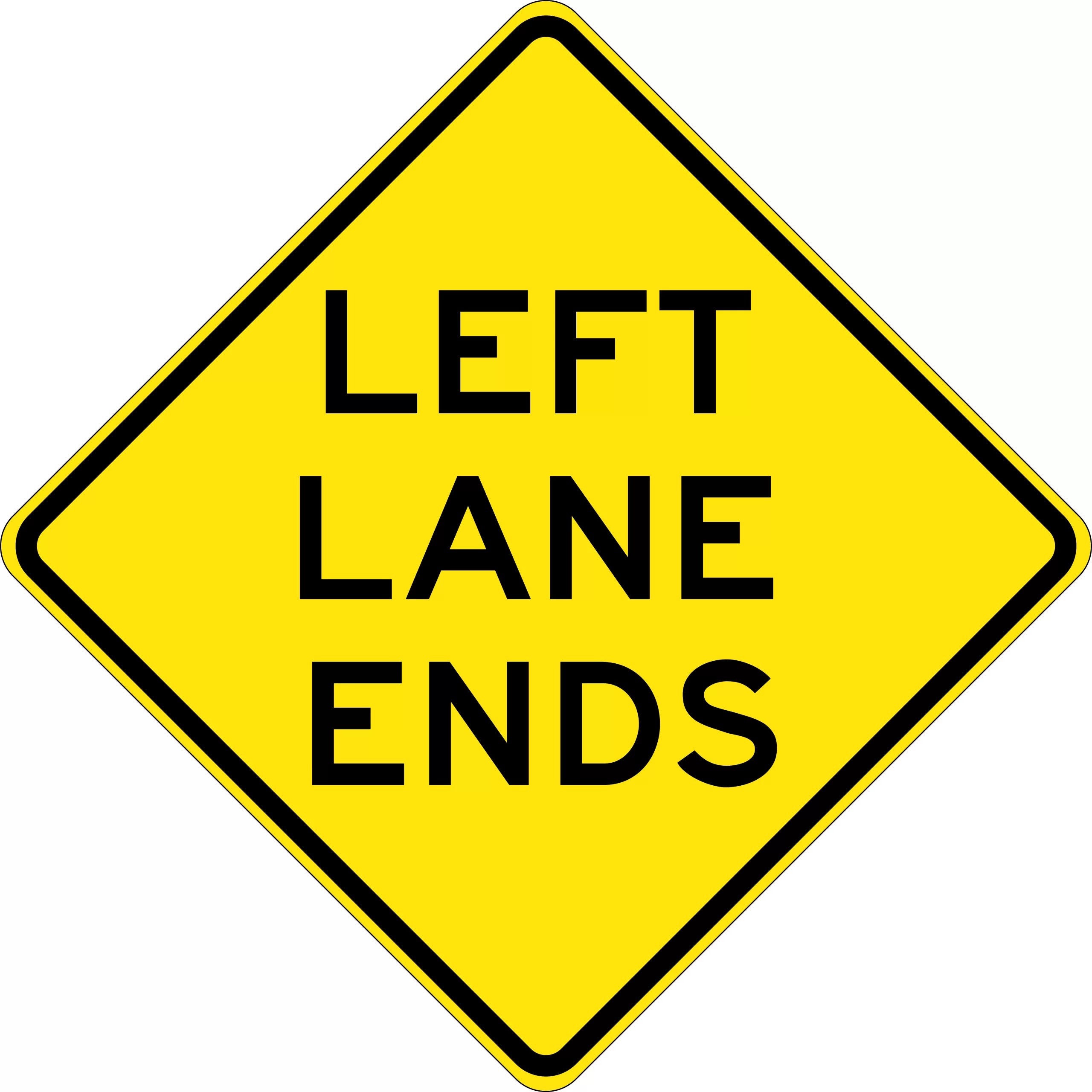 Uniform Safety Signs - 900x900mm - Aluminium - Class 1 - Reflective - Left Lane Ends | W4-9C