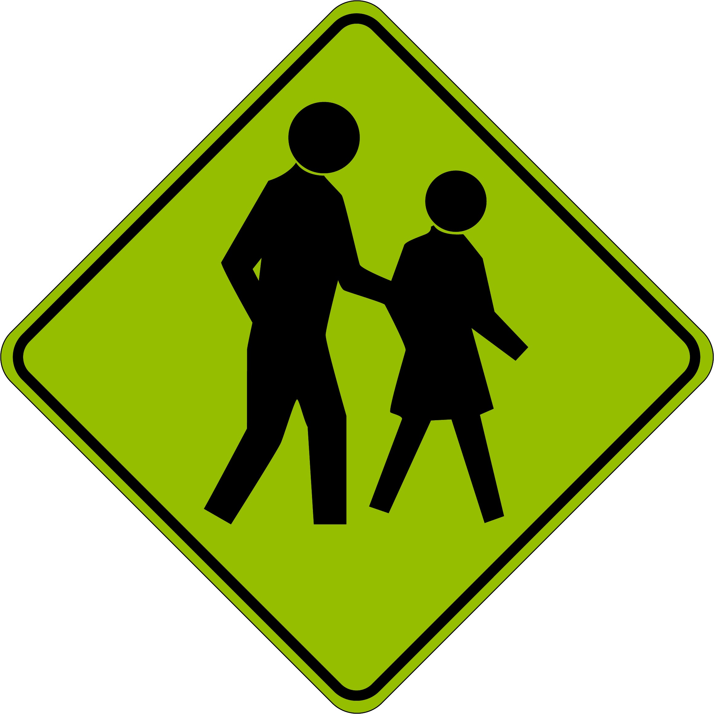 Uniform Safety Signs - 600x600mm - Aluminium - Class 1 - Reflective - Lime Green - Pedestrian Symbol | W6-1A