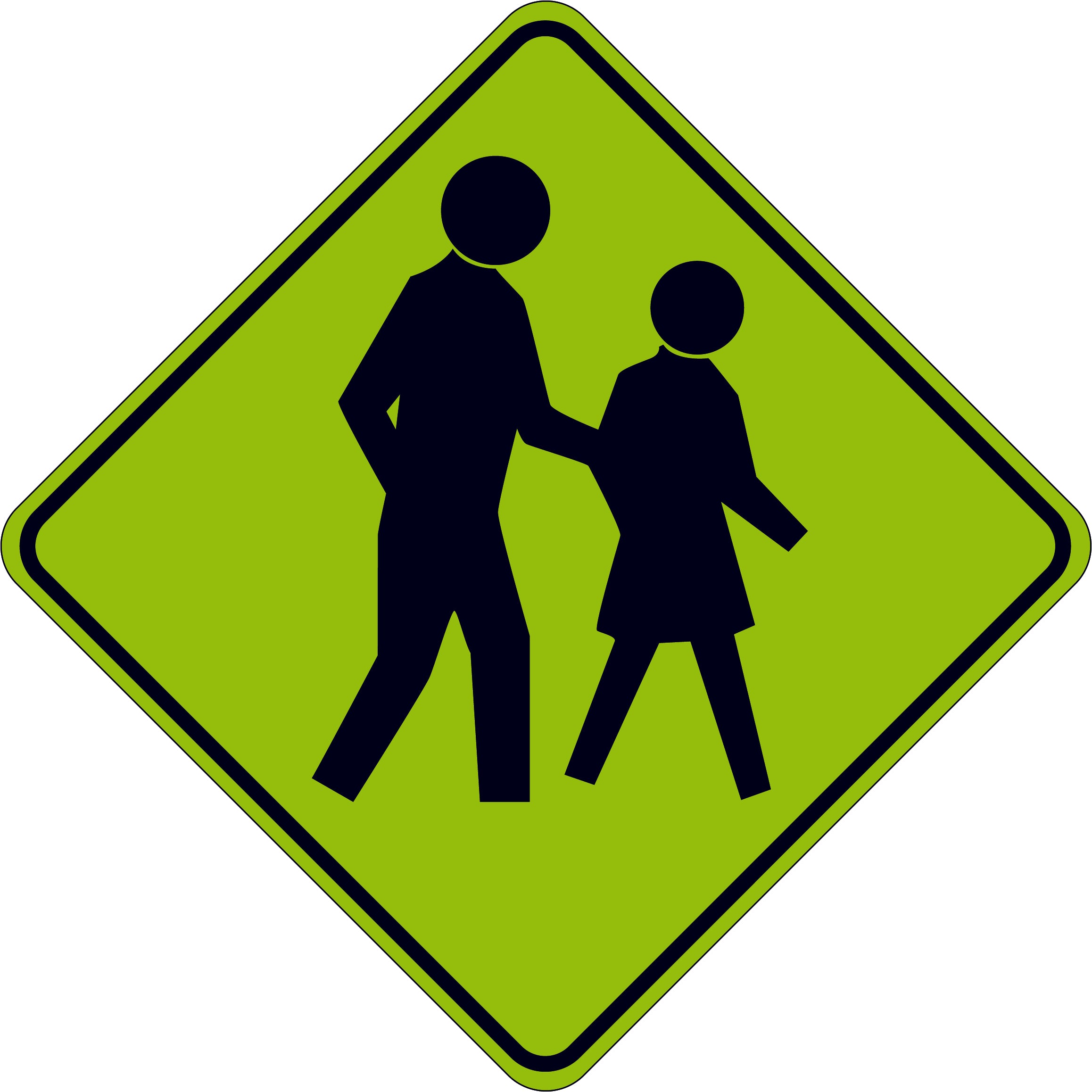 Uniform Safety Signs - 900x900mm - Aluminium - Class 1 - Reflective - Lime Green - Pedestrian Picto | W6-1C