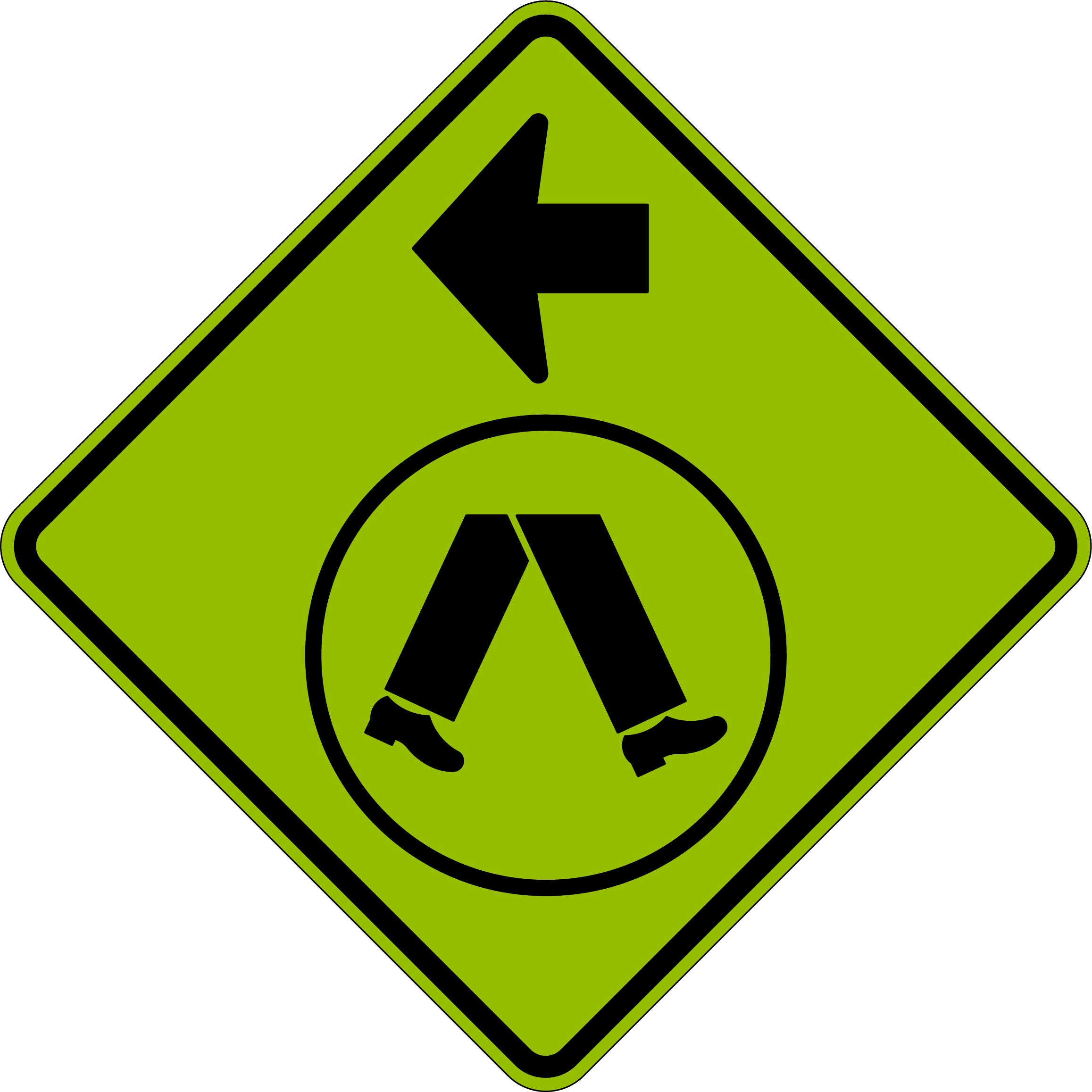 Uniform Safety Signs - 900x900mm - Aluminium - Class 1 - Reflective - Lime Green - Pedestrian Crossing Right | W6-2-1C(R)