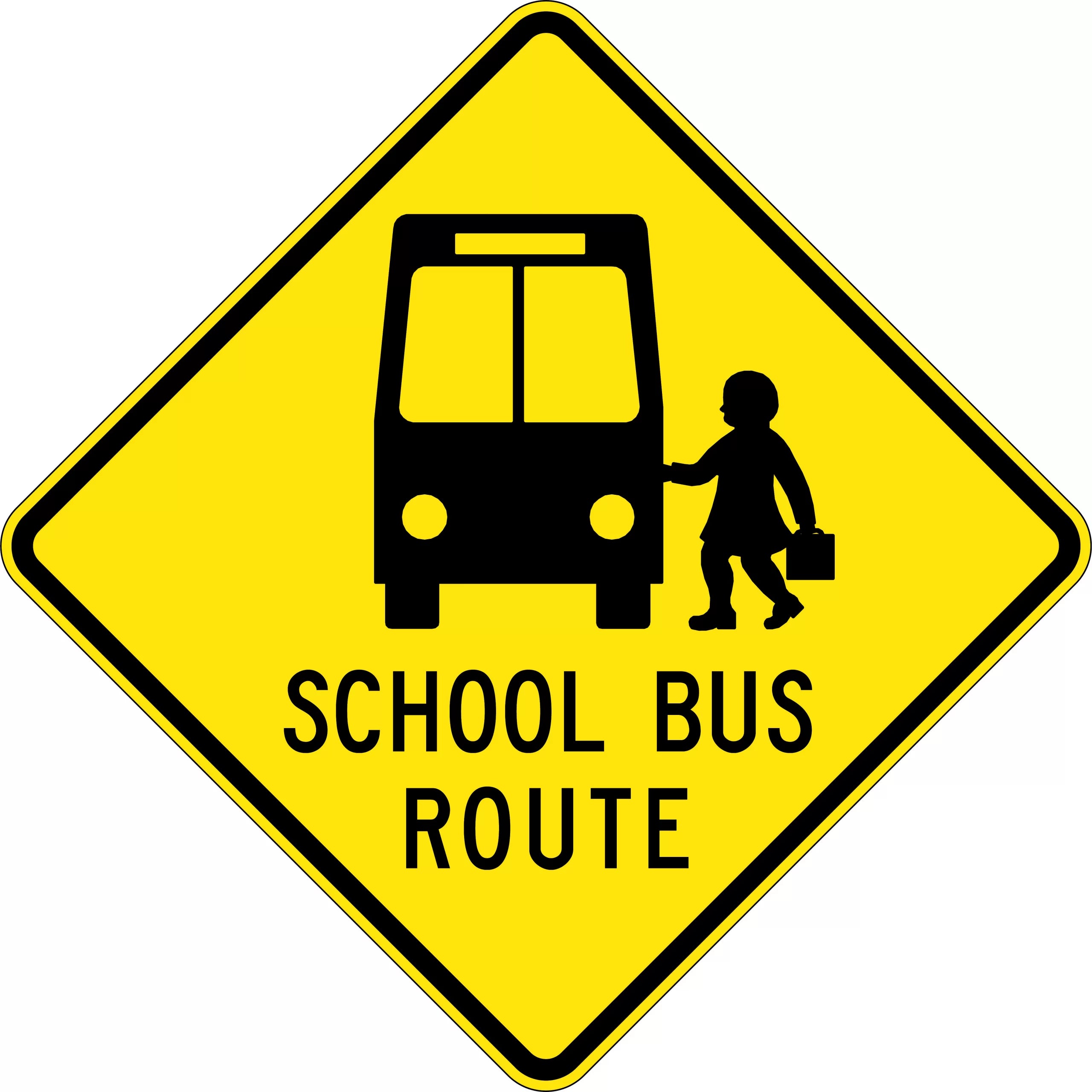 Uniform Safety Signs - 900x900mm - Aluminium - Class 1 - Reflective - School Bus Route + Picto | W6-205C