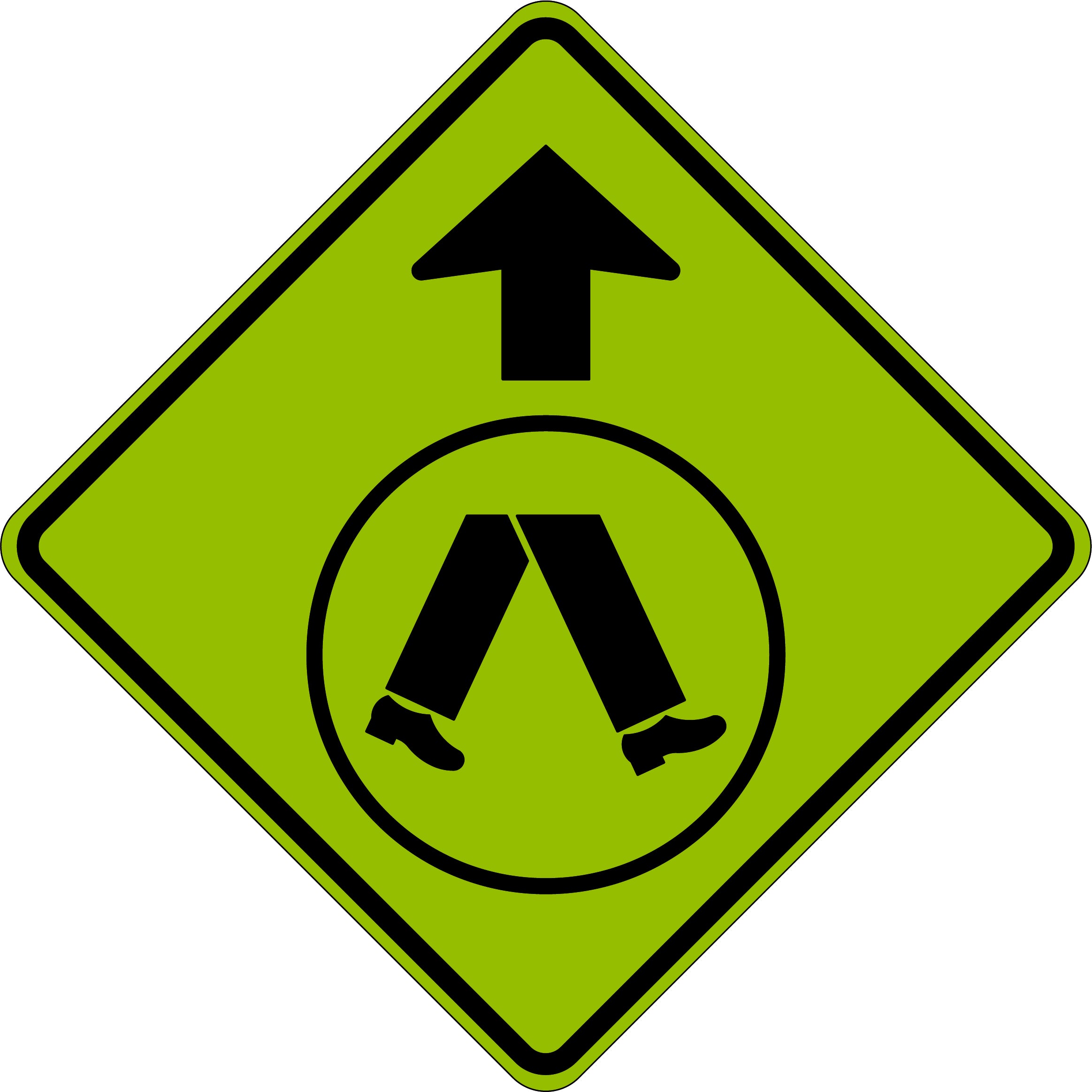 Uniform Safety Signs - 600x600mm - Aluminium - Class 1 - Reflective - Lime Green - Pedestrians Crossing Ahead | W6-2A