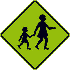 Uniform Safety Signs - 750x750mm - Aluminium - Class 1 - Reflective - Lime Green - Mother and Child Symbol | W6-3B