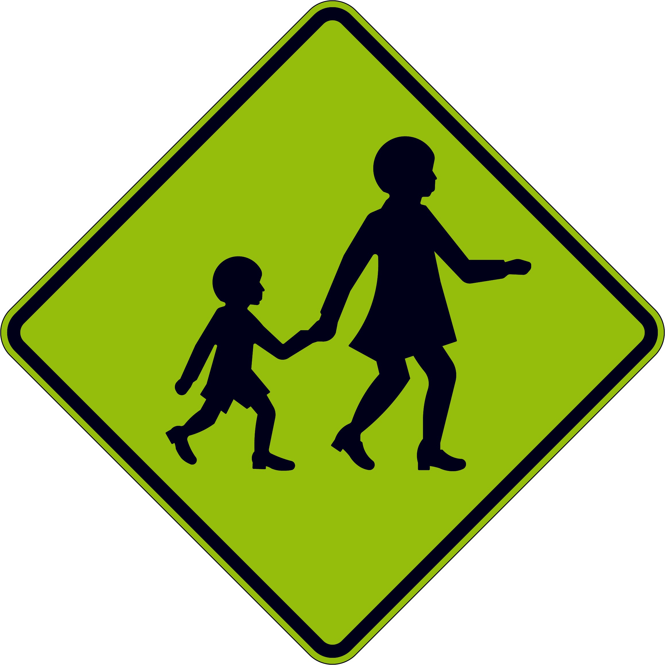 Uniform Safety Signs - 900x900mm - Aluminium - Class 1 - Reflective - Lime Green - Mother and Child Symbol | W6-3C