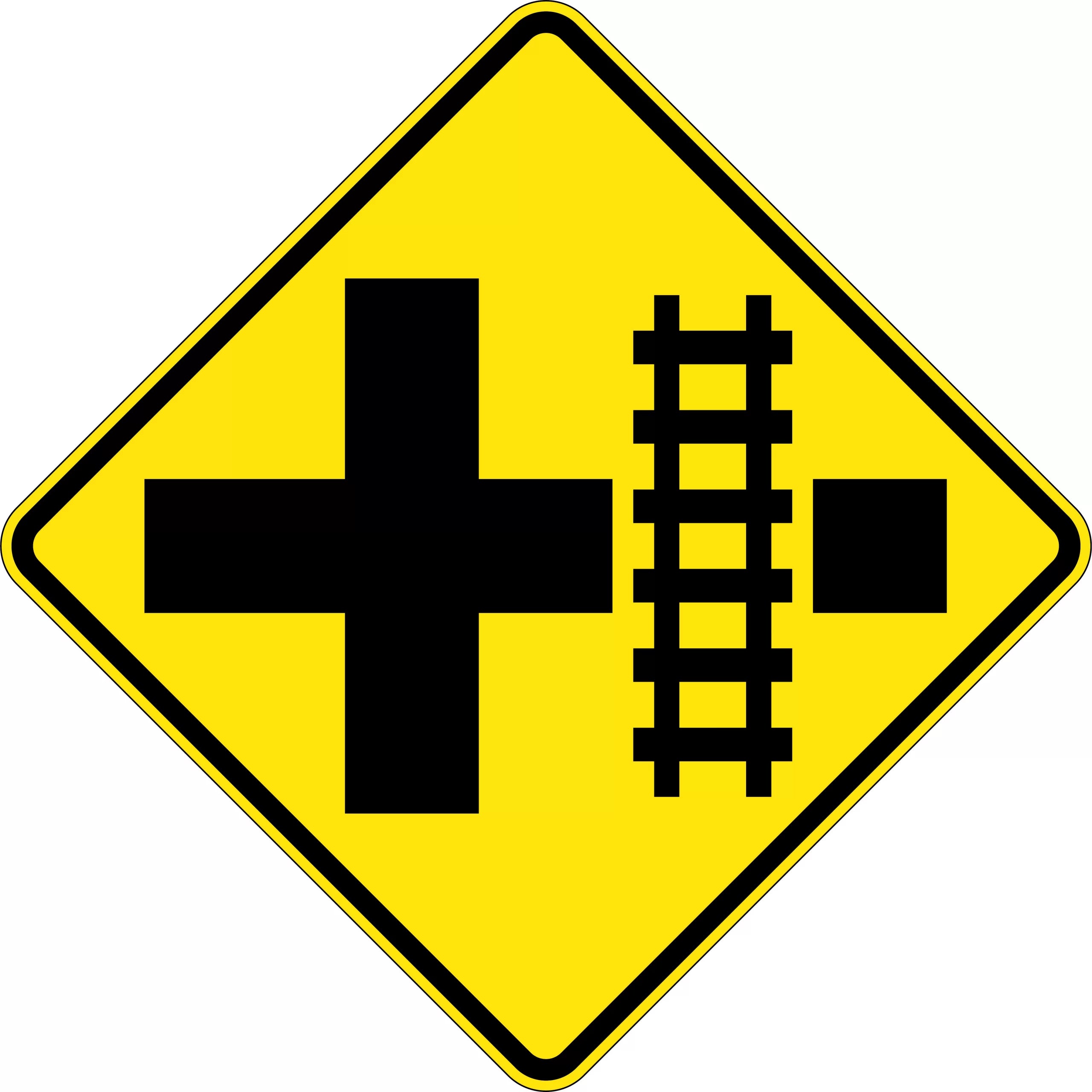 Uniform Safety Signs - 600x600mm - Aluminium - Class 1 - Reflective - Train Crossing Intersection Right | W7-13A(R)