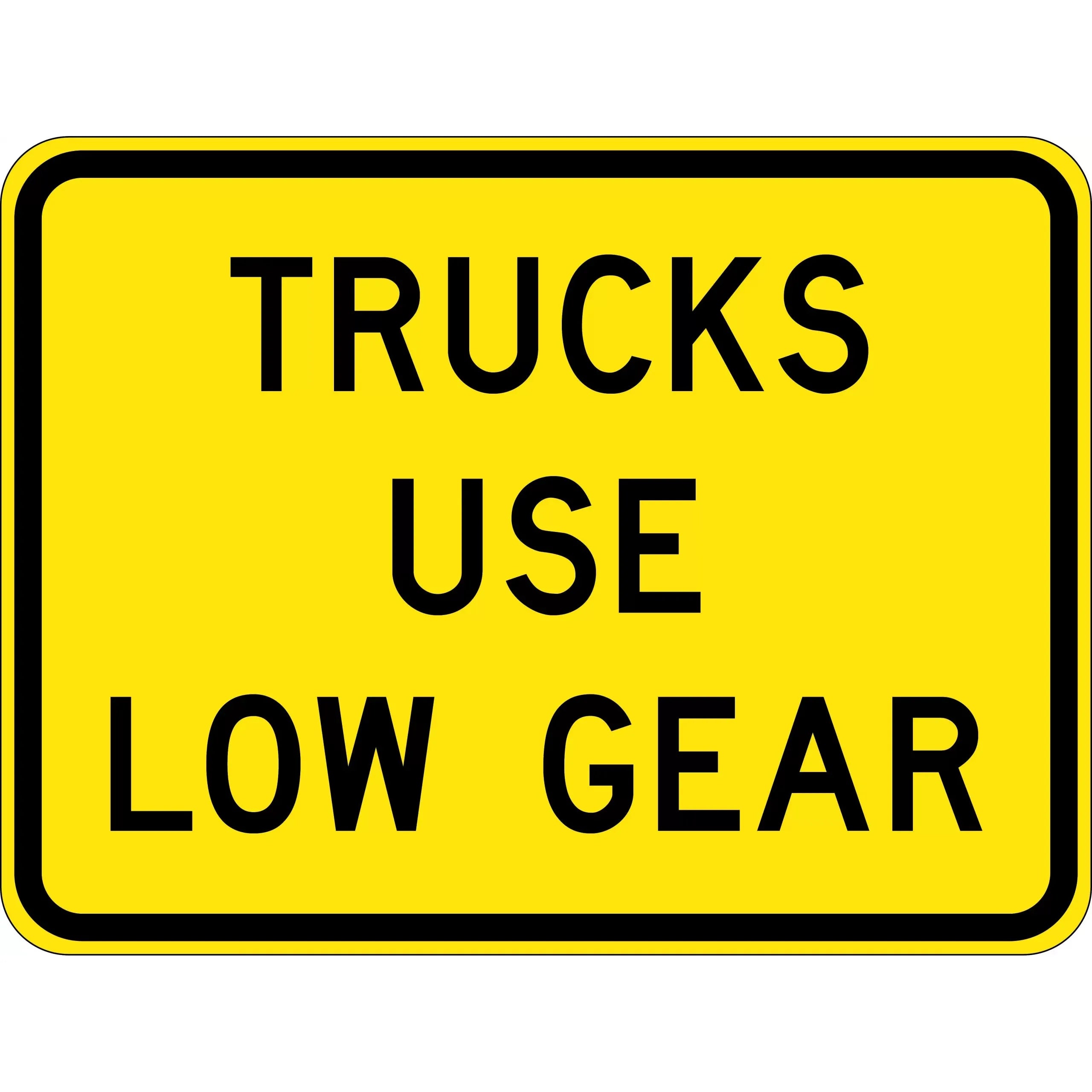Uniform Safety Signs - 1250x950mm - Aluminium - Class 1 - Reflective - Trucks Use Low Gear | W8-201D