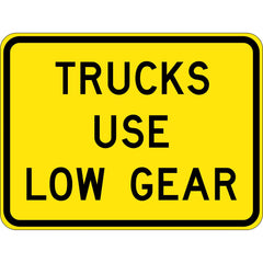 Uniform Safety Signs - 1250x950mm - Aluminium - Class 1 - Reflective - Trucks Use Low Gear | W8-201D